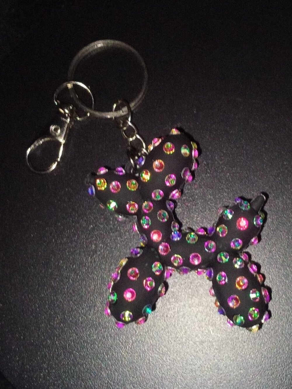 Bedazzled Balloon Dog Keychain, Black with Iridescent Stones - Picture 3 of 3